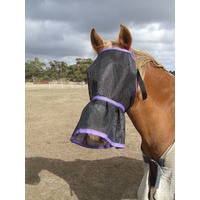 Ecotak Fly Mask/Veil with nose skirt/frill - purple trim