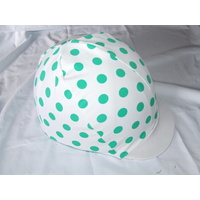 Ecotak Lycra Helmet Cover - white & green polka dots 