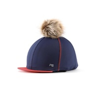 Premier Equine PEI Jersey Hat Silk with faux fur pom pom - navy/red