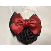 Ecotak Bow Hair Clip with hair net/snood - red with gold edge