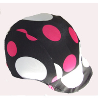 Ecotak lycra helmet cover - black with pink & white spots