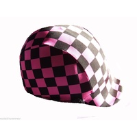 Ecotak lycra horse helmet cover - Pink & black checkerboard