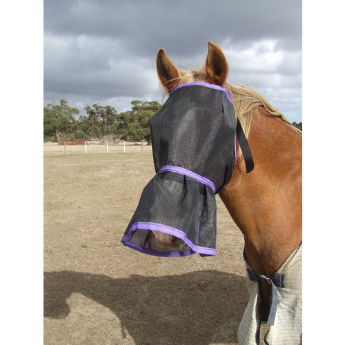 Ecotak Fly Mask/Veil with nose skirt/frill - purple trim [Size: XL]