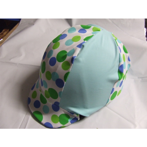 Ecotak Lycra Helmet Covers - Pale blue & green polka dots