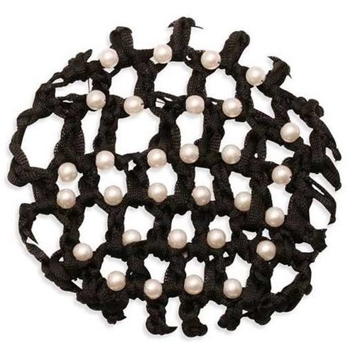 Ecotak Crochet Bun Net Cover - Black with Pearls.