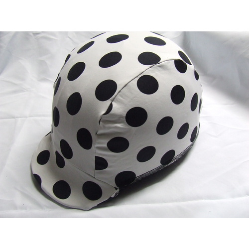 Ecotak Lycra Horse Helmet Cover - white with black polka dots