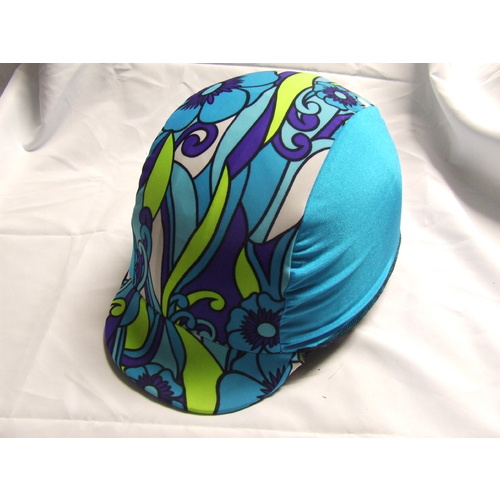 Ecotak Lycra Horse Helmet Cover - blue & purple patterned