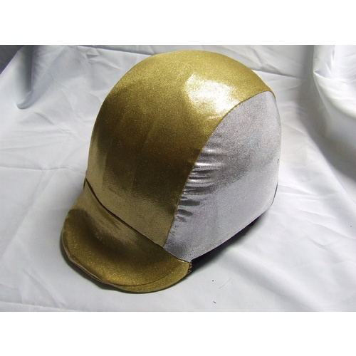 Ecotak Lycra Horse Helmet Cover - gold & white shimmer