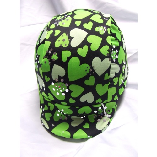 Ecotak Lycra Helmet Cover - black & green hearts