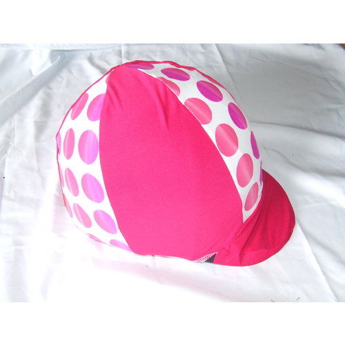 Ecotak Lycra Helmet Cover - pink & white with polka dots