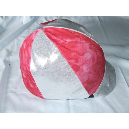 Ecotak Lycra Helmet Cover - pink and white with solver glitter