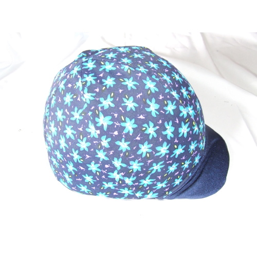 Ecotak Lycra Helmet Cover - Navy Blue with aqua flowers