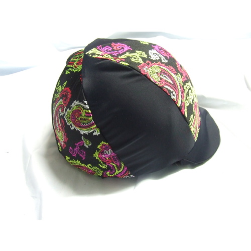 Ecotak Lycra Helmet Cover - Black and coloured paisley