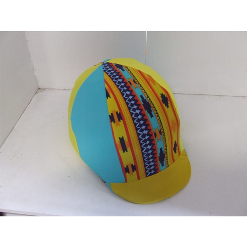 Ecotak Lycra Helmet Cover - yellow & blue aztec
