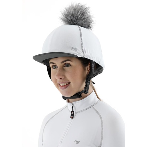 Premier Equine PEI Jersey Hat Silk with faux fur pom pom - white