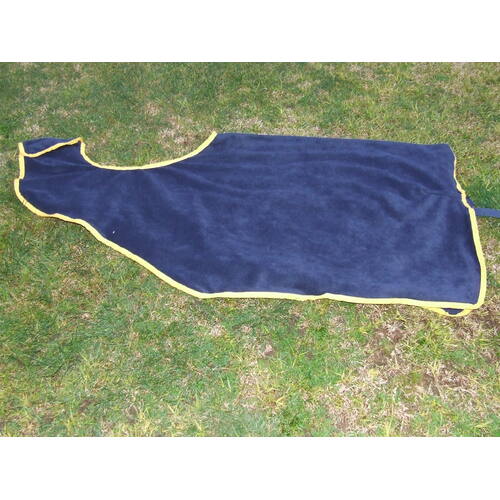 Ecotak polar fleece Cutaway Removable Quarter Sheet/exercise rug - Navy with yellow trim full