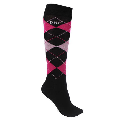 QHP knee high socks. Check hot pink [Foot Size: 39-42]