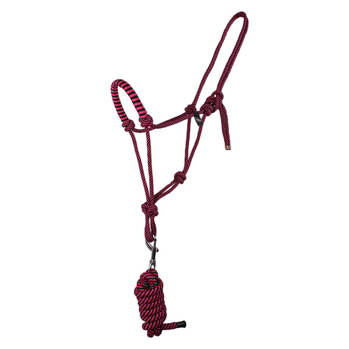 QHP Rope Halter & Lead Set Raspberry Pink & Black [Size: Full ]