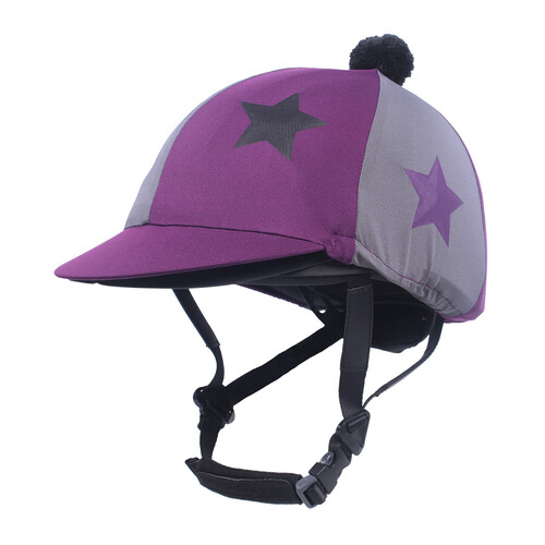 QHP Vegas Helmet Cover - Berry plum & grey with stars
