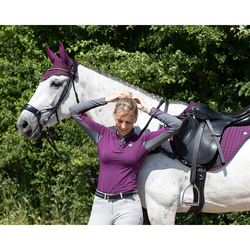 QHP Vegas cross country base layer & helmet cover - berry purple & grey