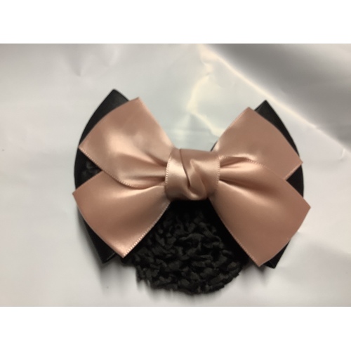 Ecotak Bow Hair Clip with hair net/snood - black & pale pink 