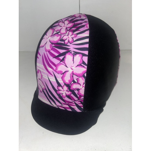 Ecotak Lycra Helmet Cover - Pink hibiscus & Black 