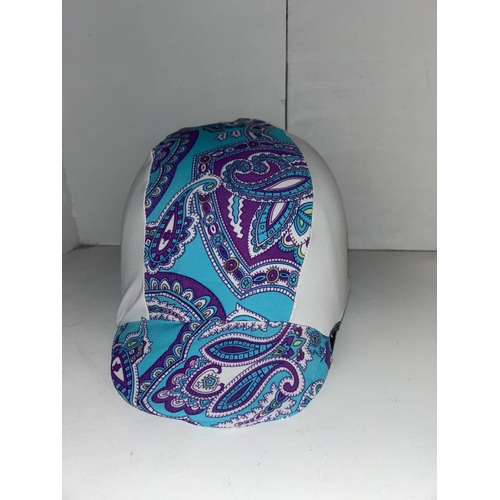 Ecotak Lycra Helmet Cover - Purple and Aqua Paisley 