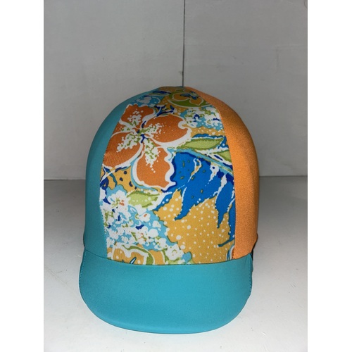 Ecotak Lycra Helmet Cover -  Aqua and Orange Pattern
