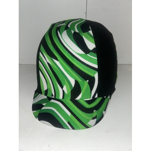 Ecotak Lycra Helmet Cover -  Black, Green & White Pattern 