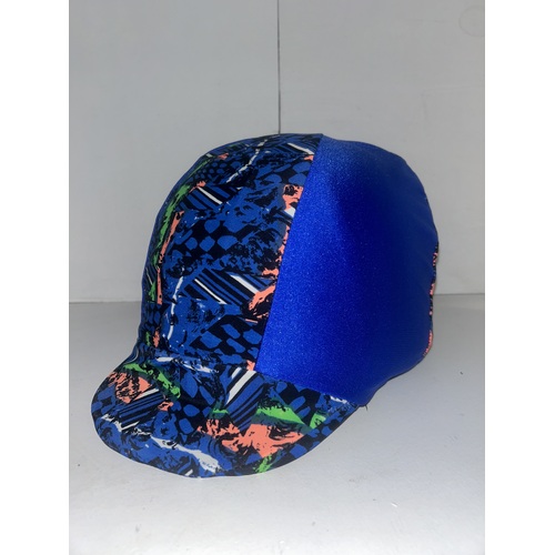 Ecotak Lycra Helmet Cover -  blue orange & black abstract
