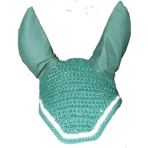 Ecotak Crochet Bonnet/Ear Net - Bottle Green & White Full size