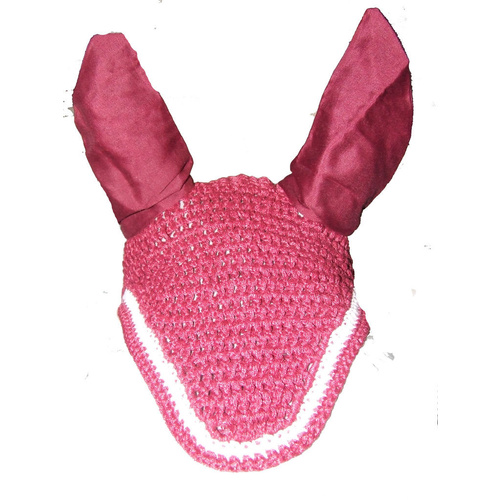 Ecotak Crochet Bonnet/Ear Net - Burgundy with white trim Full size