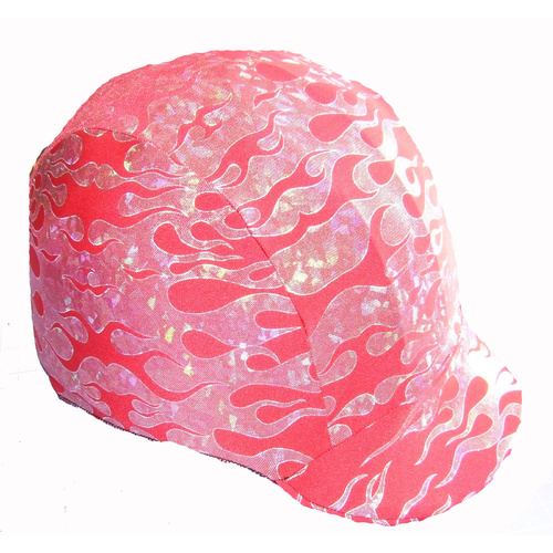 Ecotak red with silver flames lycra helmet cover
