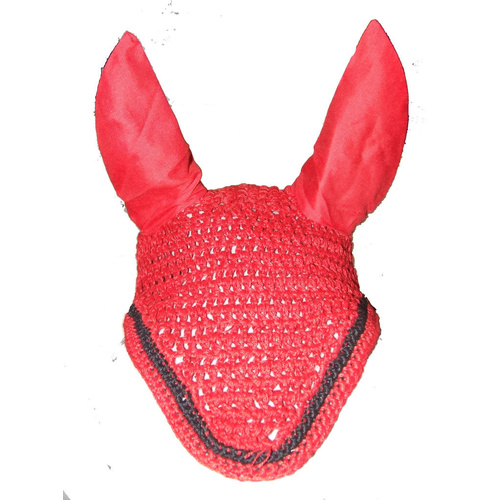 Ecotak Crochet Bonnet/Ear Net - Red with black trim Full size