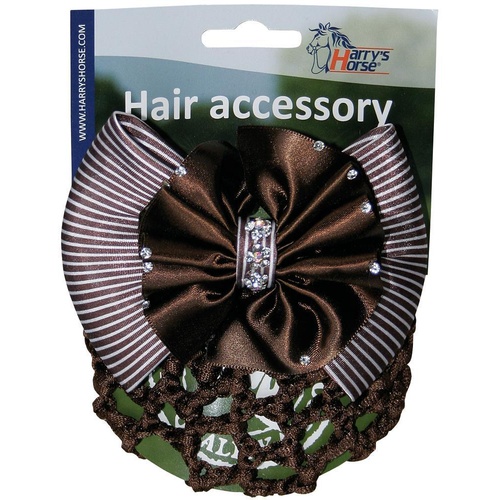 Harry's Horse Hair Bun Net with Clip - Brown with Rhinestones.
