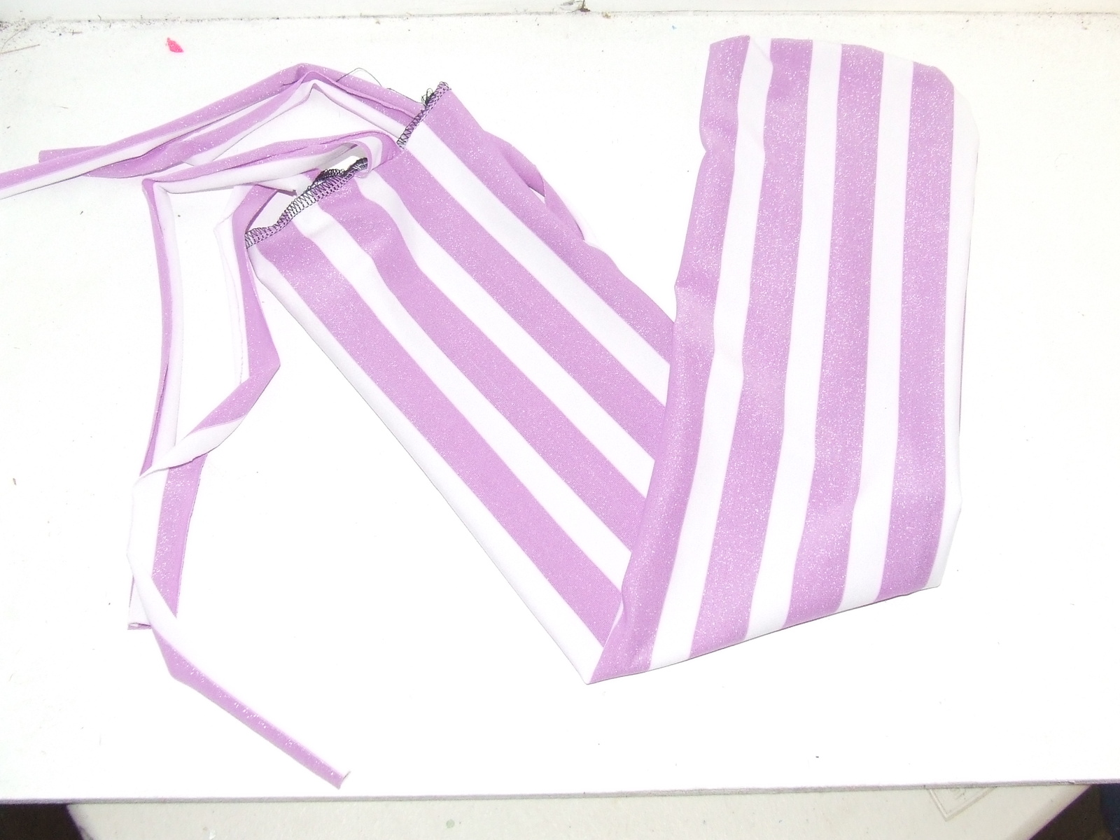 Ecotak Lycra Rugless Tail Bag pink white stripe glitter full Ecotak
