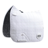 Premier Equine close contact cotton dressage competition saddle pad white with numbers