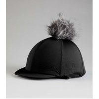 Premier Equine PEI Jersey Hat Silk with faux fur pom pom black 