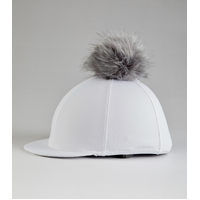 Premier Equine PEI Jersey Hat Silk with faux fur pom pom - white