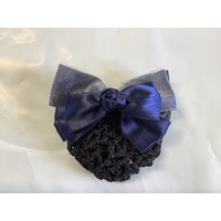 Ecotak Bow Hair Clip with hair net/snood - navy rose centre