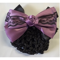 Ecotak Bow Hair Clip with hair net/snood - mauve lace rose