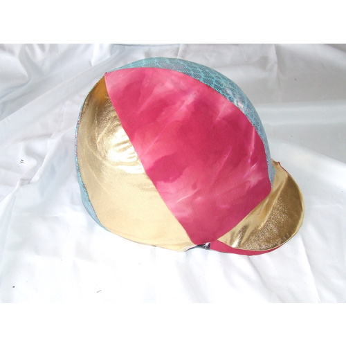 Ecotak Lycra Helmet Cover - gold, red & blue metalic