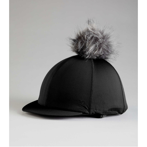 Premier Equine PEI Jersey Hat Silk/helmet cover with faux fur pom pom black 
