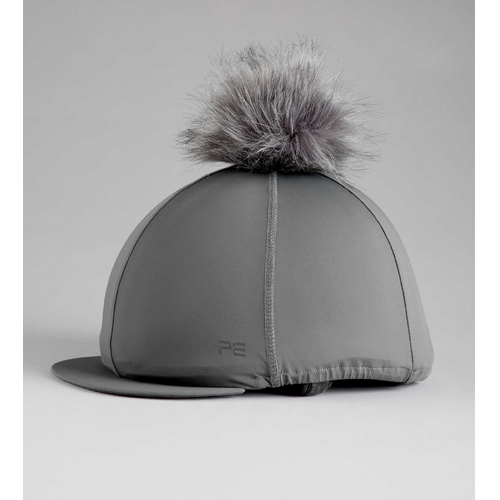 Premier Equine PEI Jersey Hat Silk with faux fur pom pom - charcoal grey