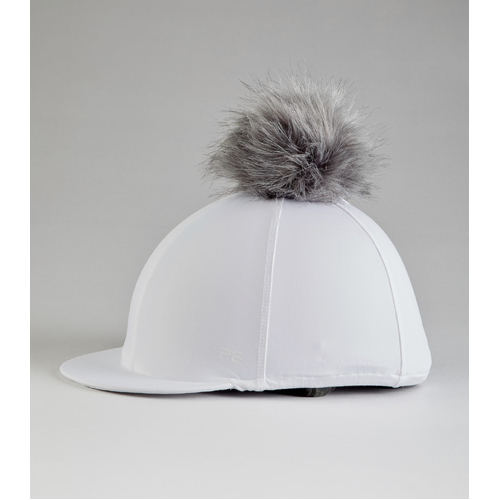 Premier Equine PEI Jersey Hat Silk with faux fur pom pom - white