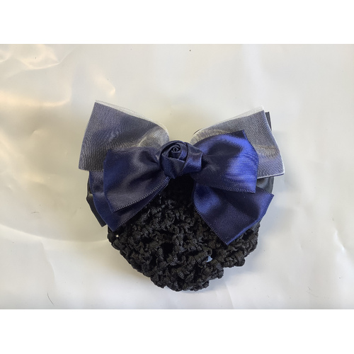 Ecotak Bow Hair Clip with hair net/snood - navy rose centre