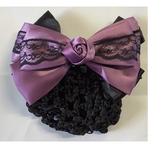 Ecotak Bow Hair Clip with hair net/snood - mauve lace rose