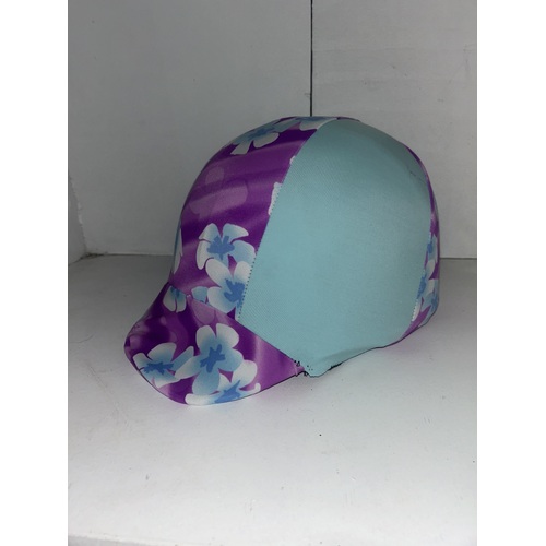 Ecotak Lycra Helmet Cover - Purple and Aqua Hibiscus