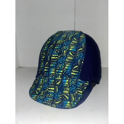 Ecotak Lycra Helmet Cover -  Navy & yellow abstract