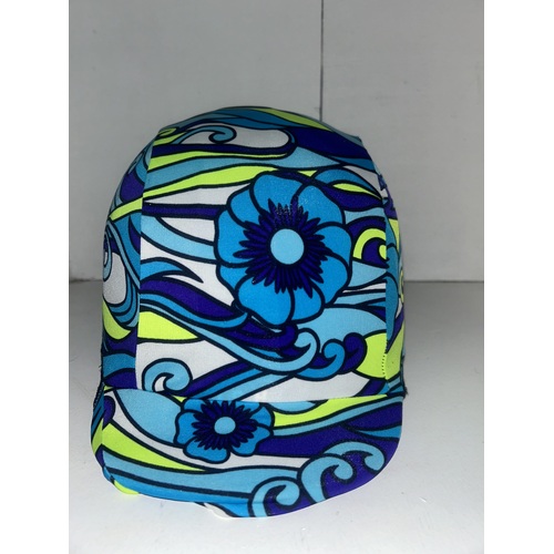 Ecotak Lycra Helmet Cover - White & Aqua Paisley Hibiscus 